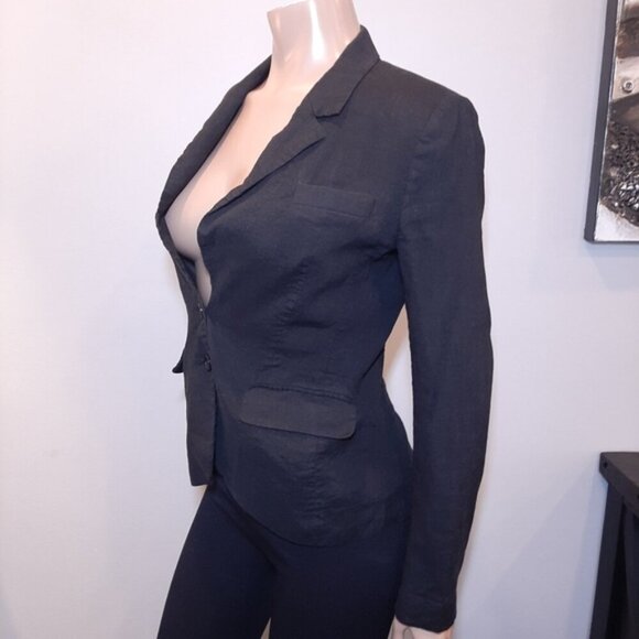 French Connection Linen Blazer Jacket  Black Fitted Size 6 Single Breasted - Picture 6 of 11